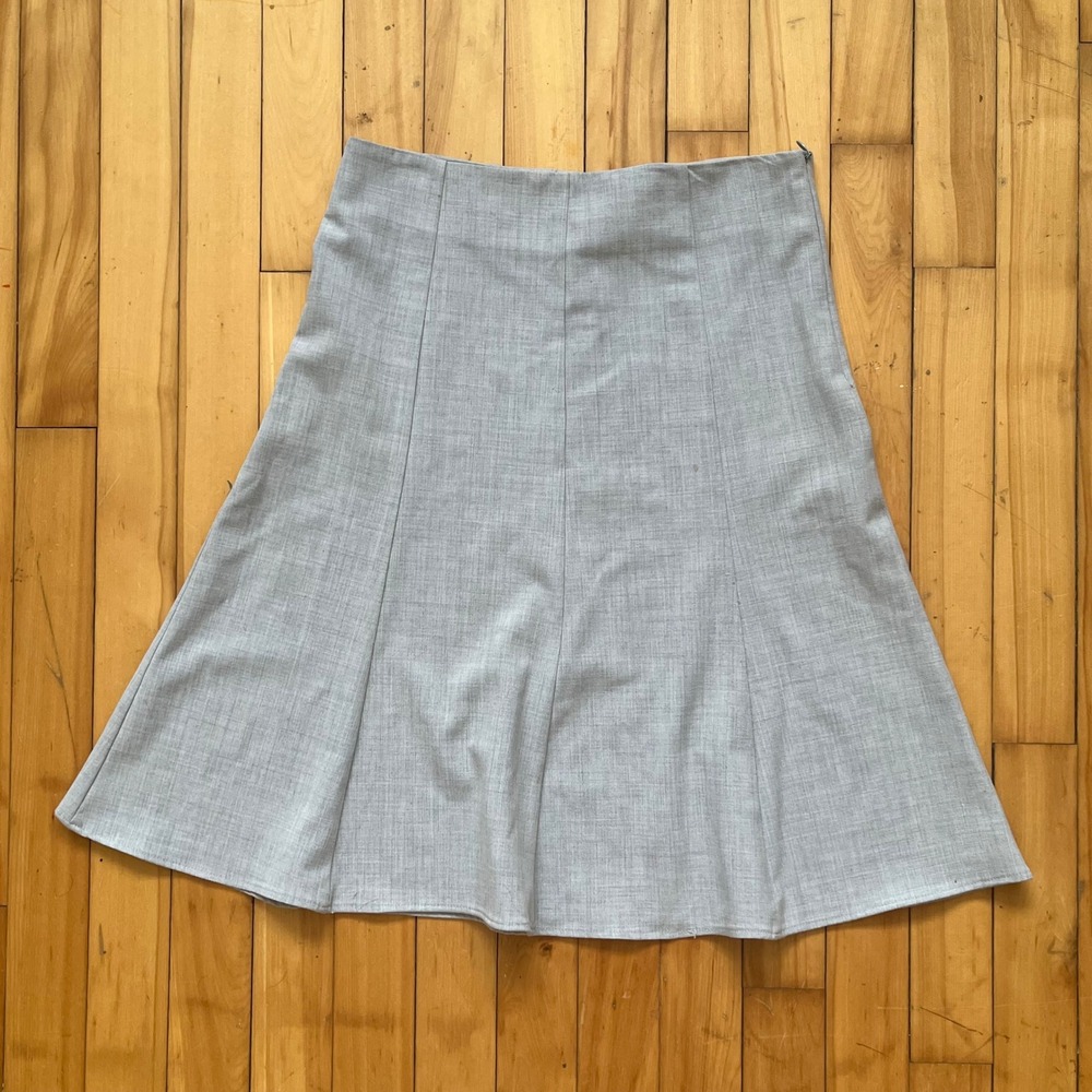 Papaya Light Gray A-Line Midi Skirt Pleated Waist Zip Closure Women